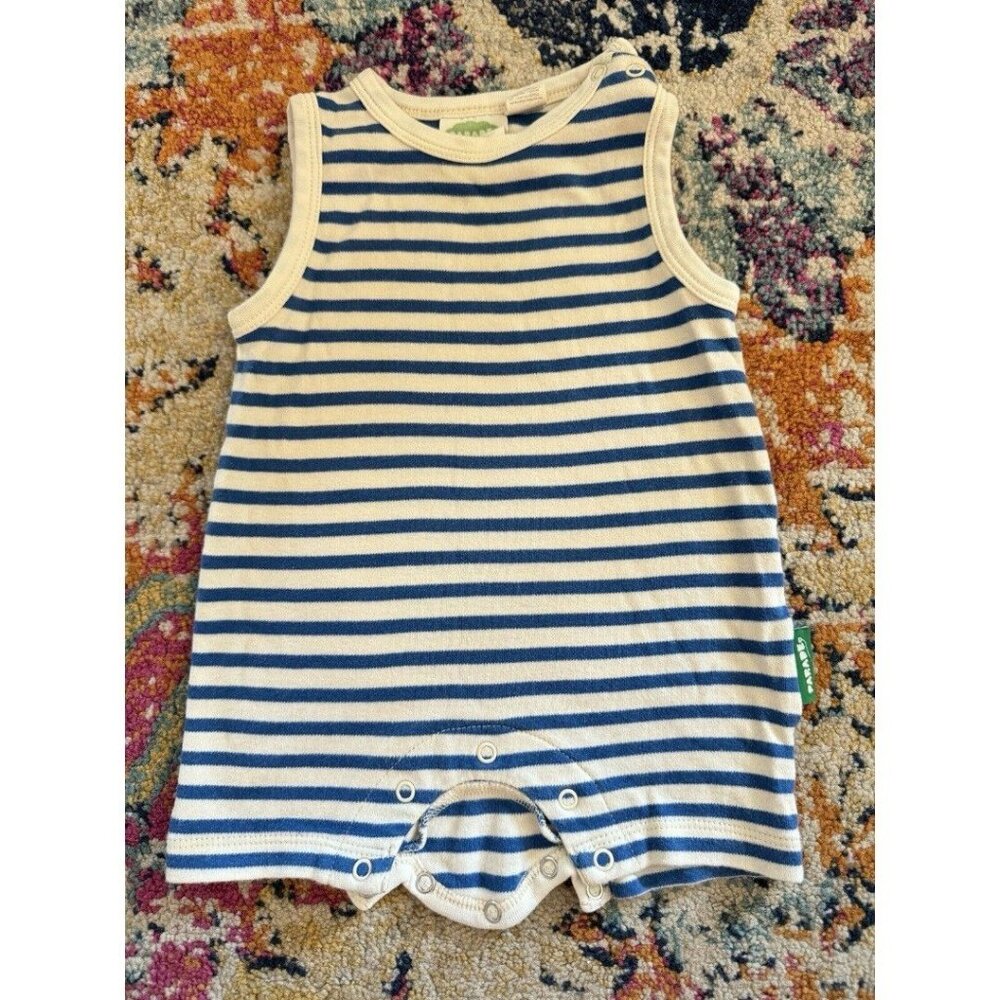 parade organics 3-6 Month Romper Old Timey Blue Stripes